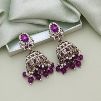 Purple color kundan earrings 1