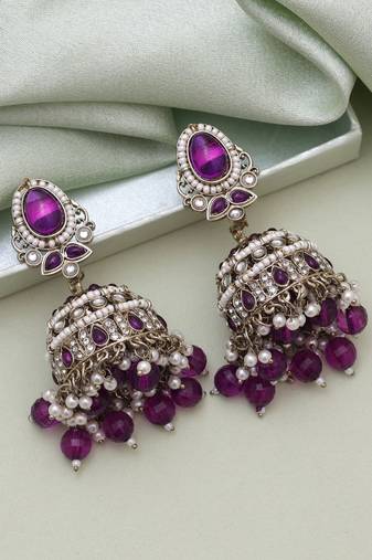 Purple color kundan earrings