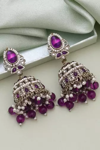 Purple color kundan earrings