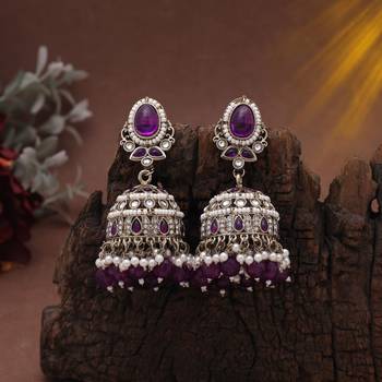 Purple color kundan earrings 2