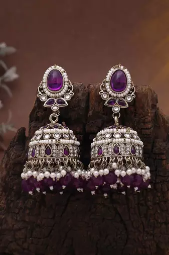 Purple color kundan earrings