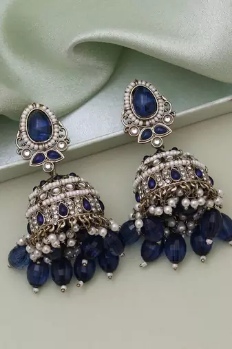 Blue color kundan earrings