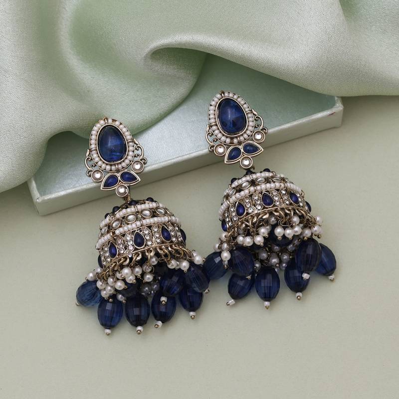 Blue color kundan earrings