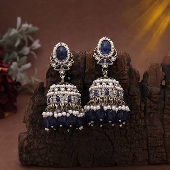 Blue color kundan earrings 2