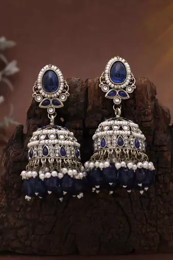 Blue color kundan earrings