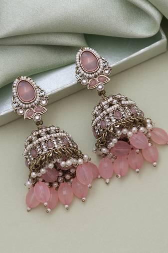 Pink color kundan earrings