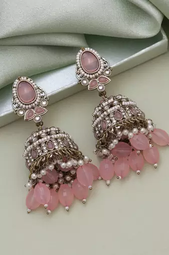 Pink color kundan earrings