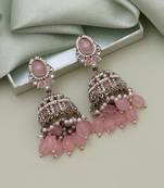 Pink color kundan earrings