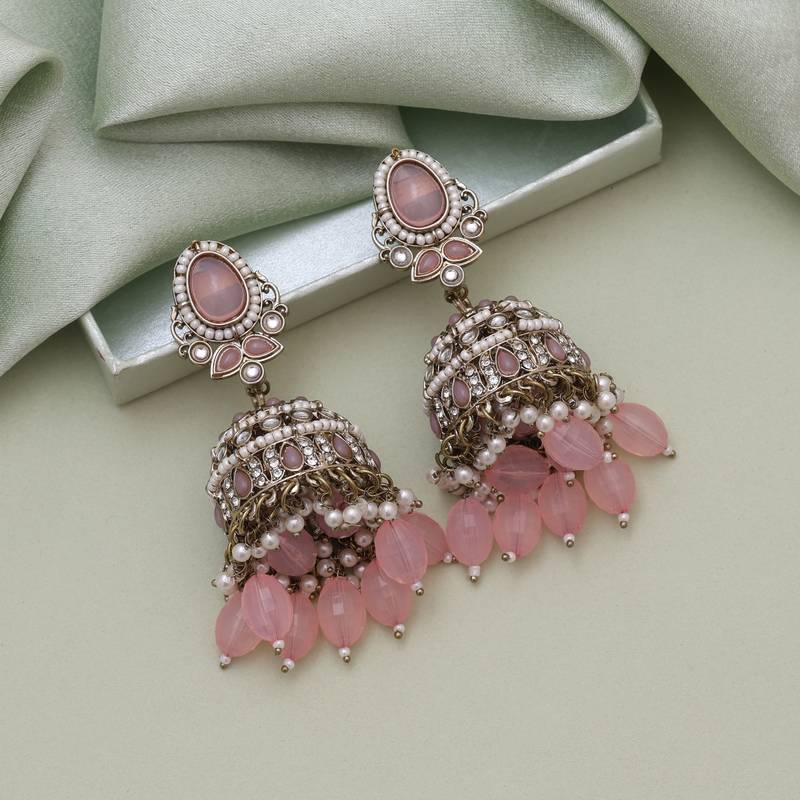 Pink color kundan earrings