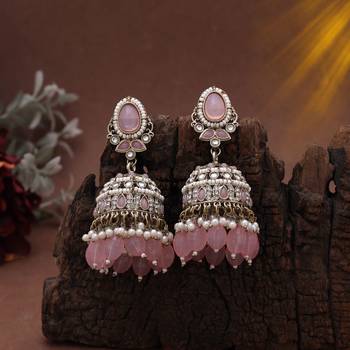 Pink color kundan earrings 2