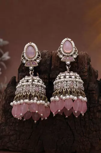 Pink color kundan earrings