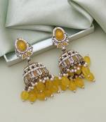 Yellow color kundan earrings