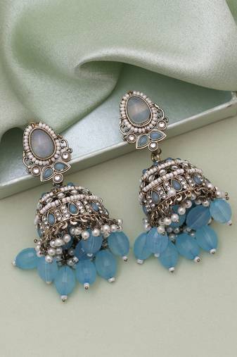 Sky blue color kundan earrings