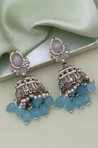 Sky blue color kundan earrings
