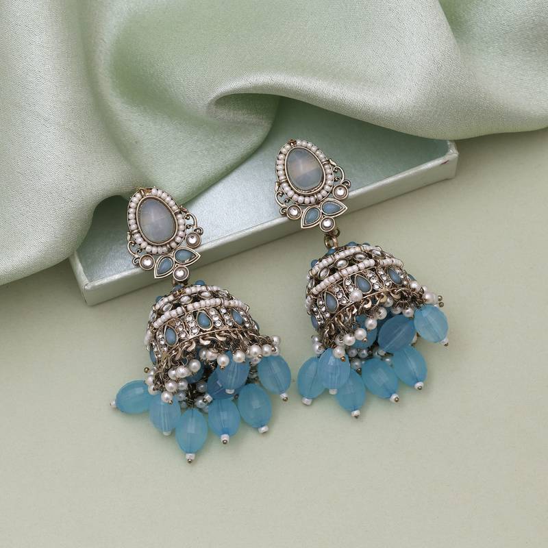 Sky blue color kundan earrings