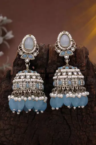 Sky blue color kundan earrings