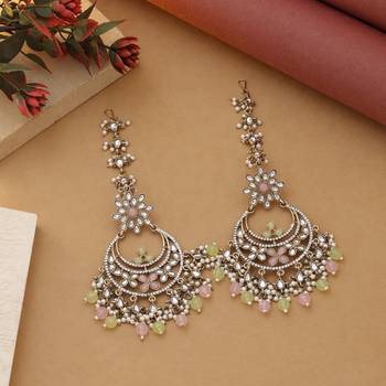 Pink & pista green color kundan earrings 1