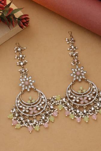 Pink & pista green color kundan earrings