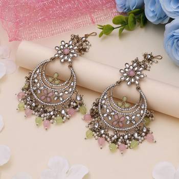 Pink & pista green color kundan earrings 2
