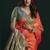 orange & olive soft silk with fancy pumpum saree