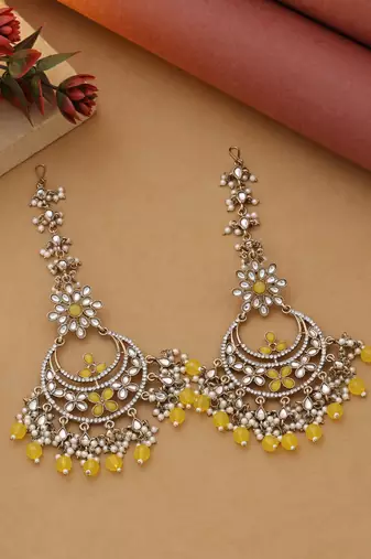 Yellow color kundan earrings