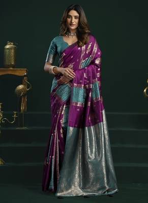 purple & teal soft silk with fancy pumpum saree 1