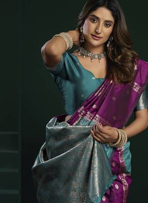purple & teal soft silk with fancy pumpum saree 3