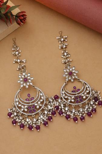 Purple color kundan earrings