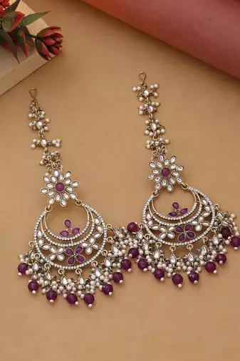 Purple color kundan earrings