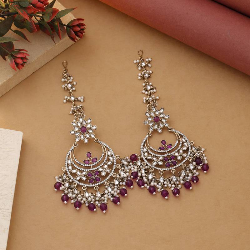 Purple color kundan earrings