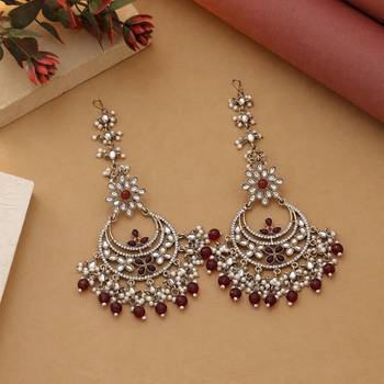 Maroon color kundan earrings 1