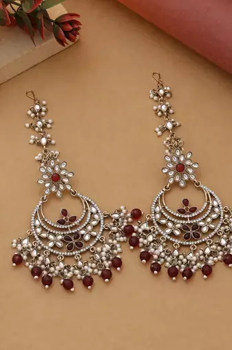 Maroon color kundan earrings