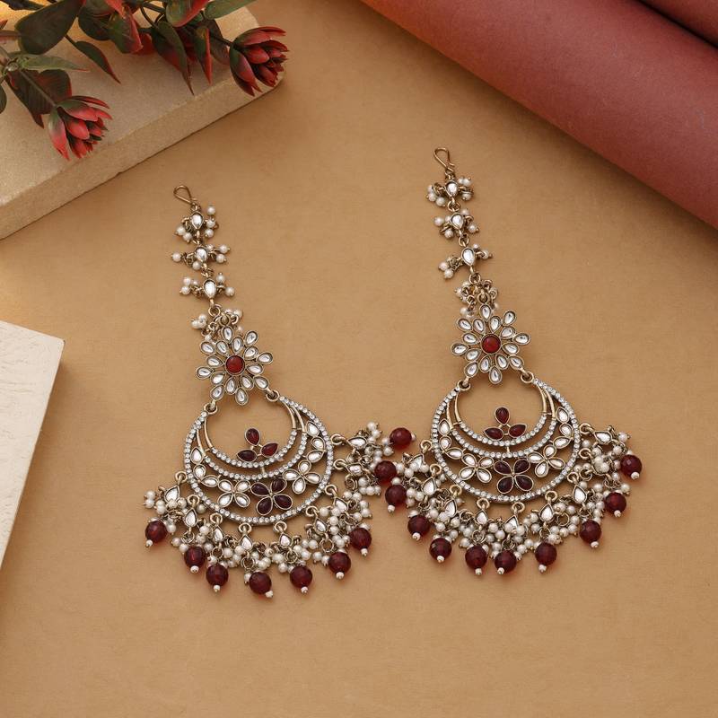 Maroon color kundan earrings