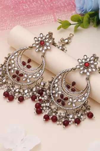 Maroon color kundan earrings
