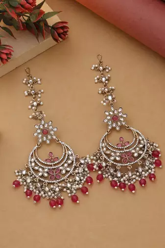 Rani color kundan earrings