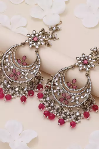 Rani color kundan earrings