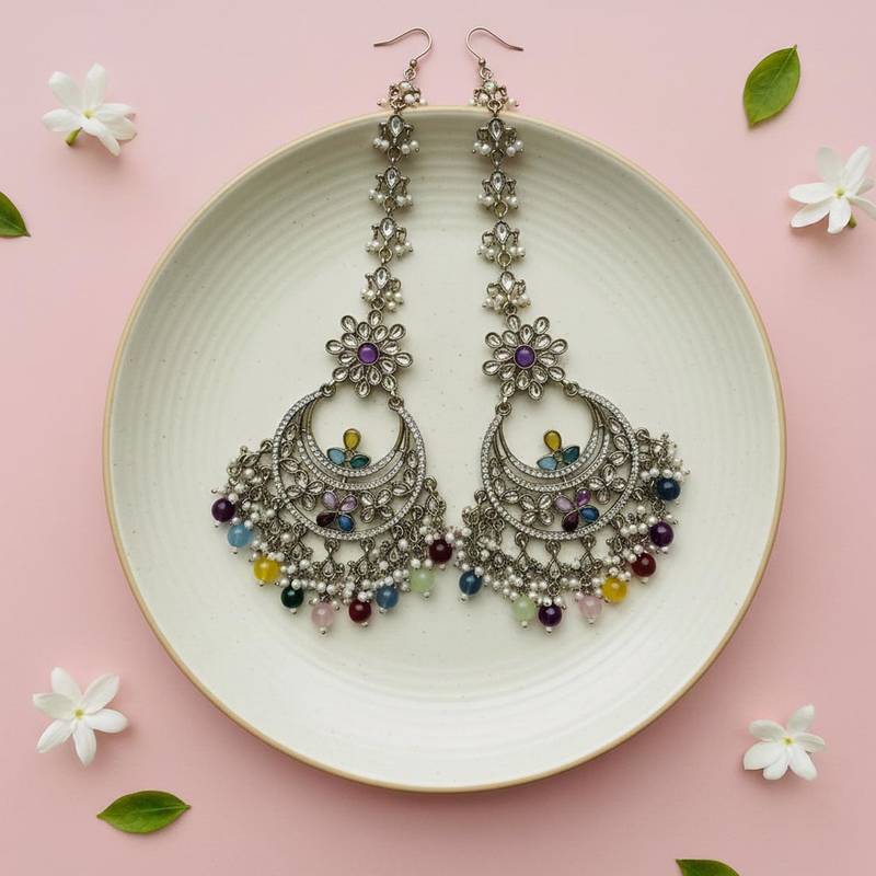 Multi color kundan earrings