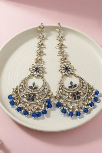 Blue color kundan earrings