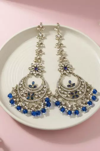 Blue color kundan earrings