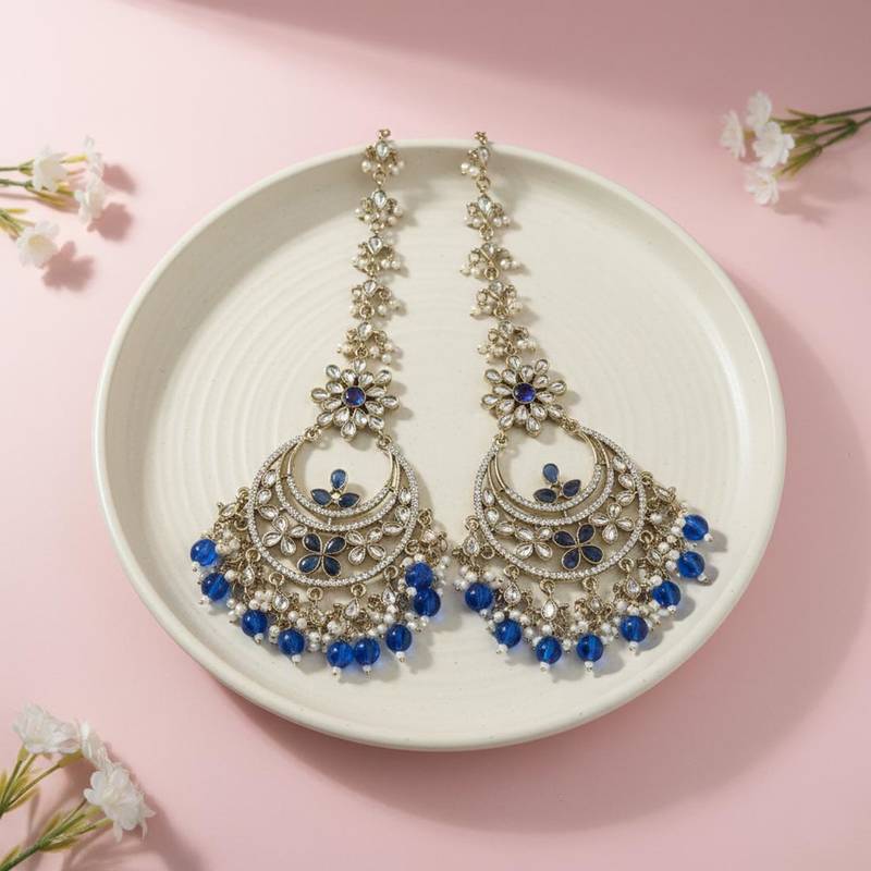 Blue color kundan earrings