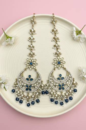 Turquoise blue color kundan earrings