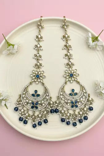 Turquoise blue color kundan earrings