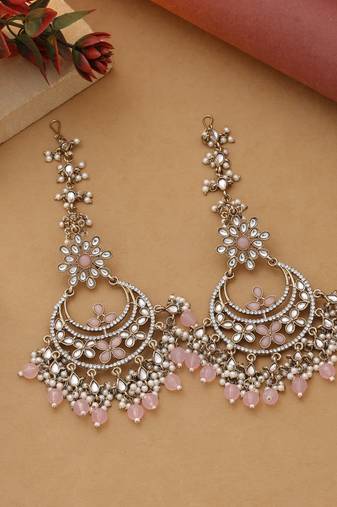 Pink color kundan earrings