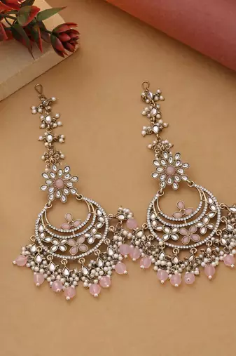 Pink color kundan earrings