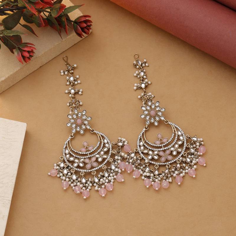 Pink color kundan earrings