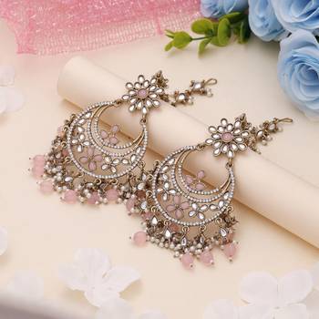 Pink color kundan earrings 2