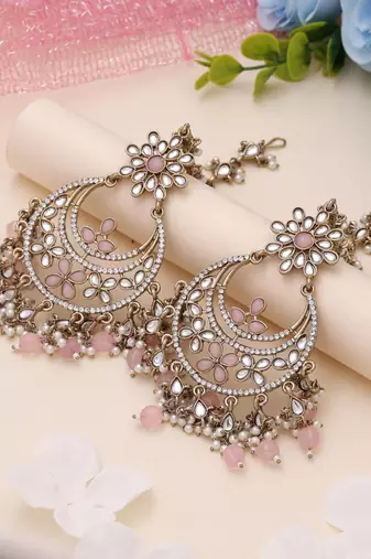 Pink color kundan earrings