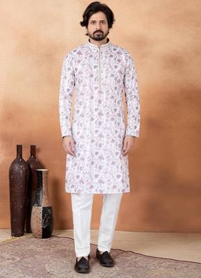 Purple art silk straight kurta for men 1