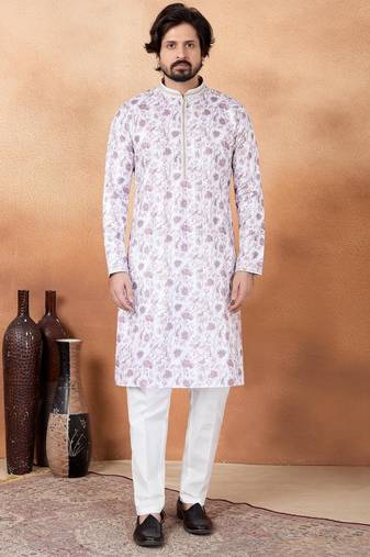 Purple art silk straight kurta for men