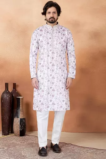 Purple art silk straight kurta for men